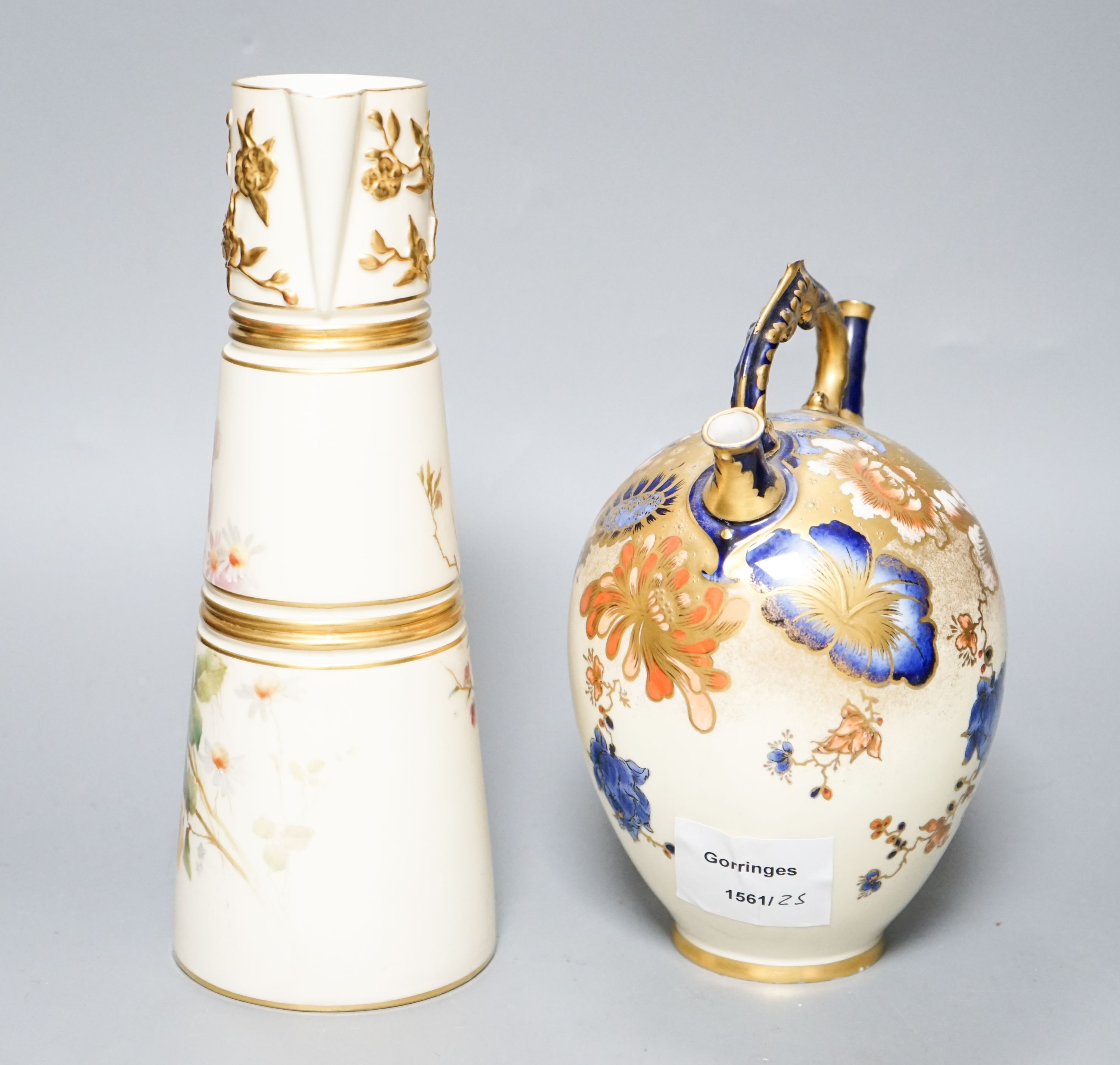 A Royal Worcester blush ivory jug and a Royal Crown Derby ewer 23cm